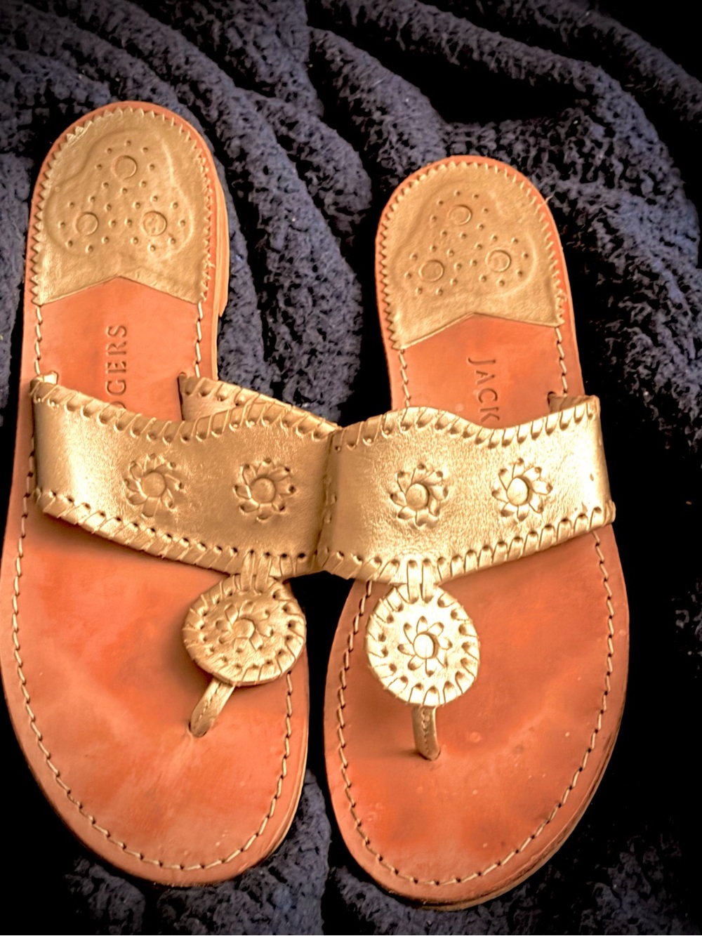 Jack Rogers Metallic Gold Leather Sandals - Women's